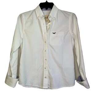 Hollister White Button Down Logo Shirt Women's Size XS 2000s Unisex Everyday